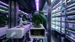 © mubashar - Hydroponic basil seedling growing system with led lighting in indoor farm environment with indoor agricultural setting system illuminated purple