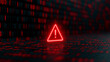 © Akash - A vibrant red warning triangle icon illuminates a dark landscape of flowing binary digits. Visual metaphor for digital.