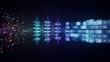 © Ramzan - Data cubes organize digital information flow into a structured network across a dark futuristic background space.