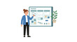 © Ohim - A professional woman standing in front of a digital or physical kanban board, pointing at tasks and sticky notes for planning.