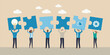 © John Lee - people holding puzzle pieces vector illustration teamwork collaboration conceptual business idea strategy solution