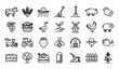 © Mukta - Thin Line Farming Agriculture Vector Icon Set with Cow Tractor Harvest and Farm Elements