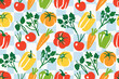 © Barsha - fresh produce on checkered pattern vector vegetables fruits tomato carrot pepper illustration graphic