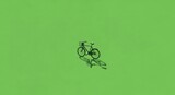 Whimsical Sketch of a Bicycle with a Basket Casting a Lush Shadow on a Verdant Canvas Evoking Freedom and Outdoor Adventure.