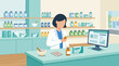 © Colorwave Studio - Female pharmacist working at a counter in a modern pharmacy