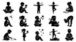 © Muamanah - Black  White Kids Silhouette Icon Set: Childhood Activities, Learning, Nature, Meditation, Yoga
