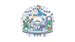 © Peot - Whimsical outdoor tea party under a festive tent illustration.