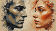 © Artistic Memory - Ritratto artistico a olio di uomo e donna faccia a faccia con sguardi intensi