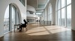 © BlackBridge Media - Person Reading in Modern Library Interior with City Views