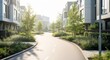© anbu - Modern Eco-Friendly Residential Street with Lush Greenery and Sunlight.