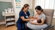 © SyntheticPro - Lactation consultant supporting mother breastfeeding newborn in clinic setting