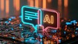 © Terang - Neon speech bubbles, one with text lines, the other AI