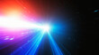 © Nusrat - Hyperspace portal effect with vibrant rainbow light streaks and bright white energy burst radiating through dark void background showing cinematic speed of light travel and interstellar movement