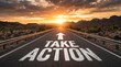 © Md Saiful - Road with take action text and arrow pointing forward towards sunset