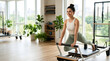 © Mike - woman exercising pilates in gym ad template