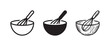 © Maksym cvc - Three Styles of Mixing Bowl and Whisk Icons: Outline, Solid Black, and Hand-Drawn Sketch