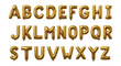 ©  trashorcashvisuals - Gold alphabet balloons representing a complete set of letters for party decorations and festive typography displays on transparent background