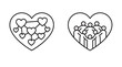 © MDSAJJADHOSSAN - Two heart shaped featuring internal line of a connected network of smaller hearts and a group of people standing together in a circle