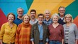 © Atif - Diverse Group of Smiling Senior Adults Standing Together Against a Colorful Wall, Multicultural Elderly People Celebrating Friendship, Inclusion and Active Aging