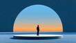 © Georgii - Businessman standing alone on circular platform beneath arch at sunset, minimal silhouette and contemplation