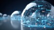 © Anca - Abstract network data inside glowing crystal spheres, depicting a futuristic concept of digital protection and data security. ..Created with Generative AI, not depicting real subjects.