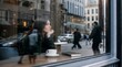 © Rosalia - Person at coffee shop window with city reflection