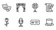© Emon - Theater performing arts and drama line icon collection with performing performance spotlight microphone entertainment production collection