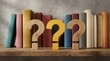 © Umnat - Three wooden question marks stand before a row of vibrant books to spark curiosity.