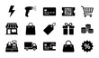 © Asset Aura - E-commerce shopping icon set, 15 black retail symbols for online store, minimalist business and finance vector elements for web design