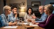 © Tiana_Geo - Adult children and parent sitting at table during serious family discussion. Group of woman and man having difficult conversation at home. Domestic conflict and communication concept.
