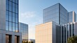 © sa-photo - Modern Office Buildings with Glass Facades and Clear Sky in Urban Cityscape at Sunrise