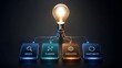 © Aish-Studio - 3D glowing lightbulb idea concept connected to insight planning execution and adaptability process steps.