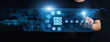 © CyberFrame - Systems administrator using modern interface for web hosting services. Engineer configuring cloud server partitions, deploying enterprise applications, and monitoring live database uptime.