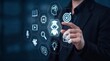© Studio KN - ai education and digital learning platform concept showing executive interacting with holographic bot and hexagonal skill development icons for corporate training strategy