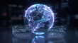 © Creative Designs - Interactive holographic earth globe showing ai global network and data exchange interface.