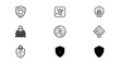 © MD - Cyber security shield and padlock icons vector set digital data privacy protection badges for network firewall safety