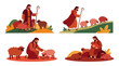 © shavina - Biblical shepherd tending to sheep and lambs in various poses.
