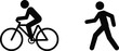 © Ali Vector - Cyclist and pedestrian icon featuring black silhouette pictograms for bicycle traffic, walking paths, road safety, and editable vector illustration.