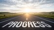 © AH Project - Road with progress text at sunrise over rolling hills
