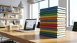 © TechNova Graphics - Stack of colorful books on office desk