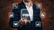 © Mizanur - Businessman touching sponsor icon with corporate financial growth icons on screen