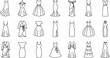 © OMESA - Collection of various women dress line art icons for fashion design and clothing store projects