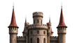 © Conor - Isolated fantasy castle with multiple towers and red conical roofs, majestic medieval architecture