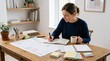 © Segati - Woman working at desk planning with calendar and sticky notes drinking tea