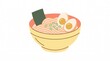 © Mix - Minimalist flat vector illustration of a Japanese ramen bowl with noodles and eggs on white