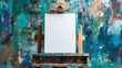 © Alokya - Blank canvas on wooden easel with abstract painted background