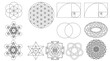 © HabibUllah - Sacred geometry symbols collection, spiritual mandalas and flower of life icons, golden ratio spiral and mystical geometric shapes set isolated PNG with Transparent Background
