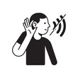 © wahyu - Minimalist Scandinavian Geometric Editorial Lifestyle Illustration of a Man Cupping Ear to Hear Audio Waves