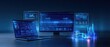 © sa-photo - Futuristic Digital Workspace with Advanced Analytics Dashboard and Data Visualization on Computer Screens in Dark Environment