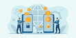© Mritun - two men with smartphones and shopping cart flat vector illustration money icons gears lock symbols global business ecommerce finance technology online mobile payment